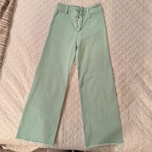 Wide Leg Raw Hem Cropped Denim